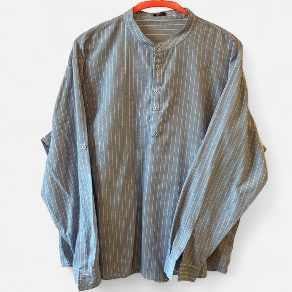 Coofandy Pin Striped & denim-like quarter button professional blouse in 4X‎